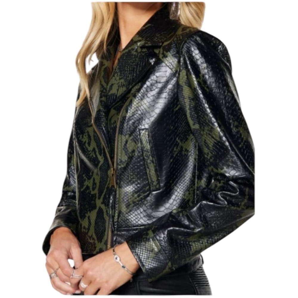 Ramy Brook Kane Snakeskin Animal Print Faux Leather Moto Biker Jacket Size S - Picture 2 of 16